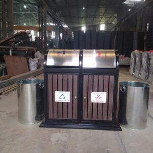 Thùng Rác Thép Ngoài Trời 2 Ngăn Phân Loại